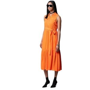 Simply Vera Wang Womens Orange Sleeveless Shirt Midi Dress Plus Sz XXL New